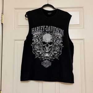 Harley-Davidson Black Sleeveless Skull Graphic Muscle Tee Terre Haute IN Size L